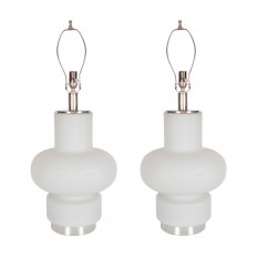 Pair of frosted glass lamps